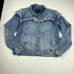 PAIGE Womens Denim Jean Jacket Blue Street Layer Distressed Button Front SMALL